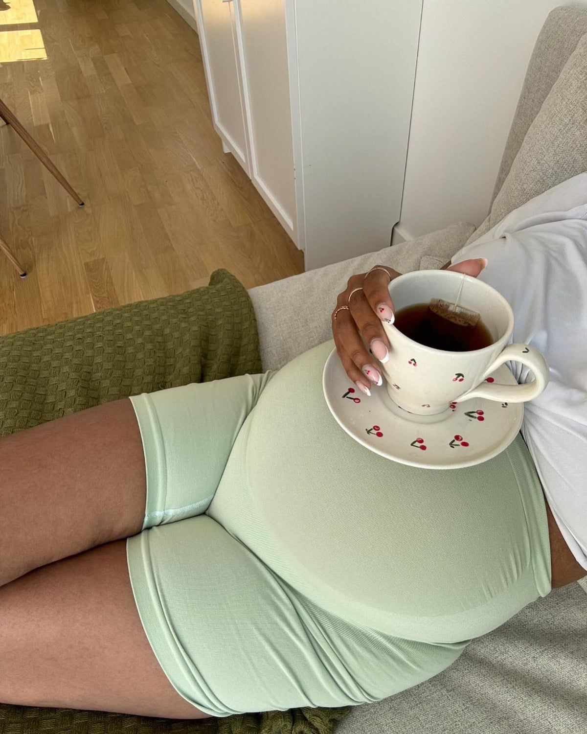 momkind matcha maternity shorts