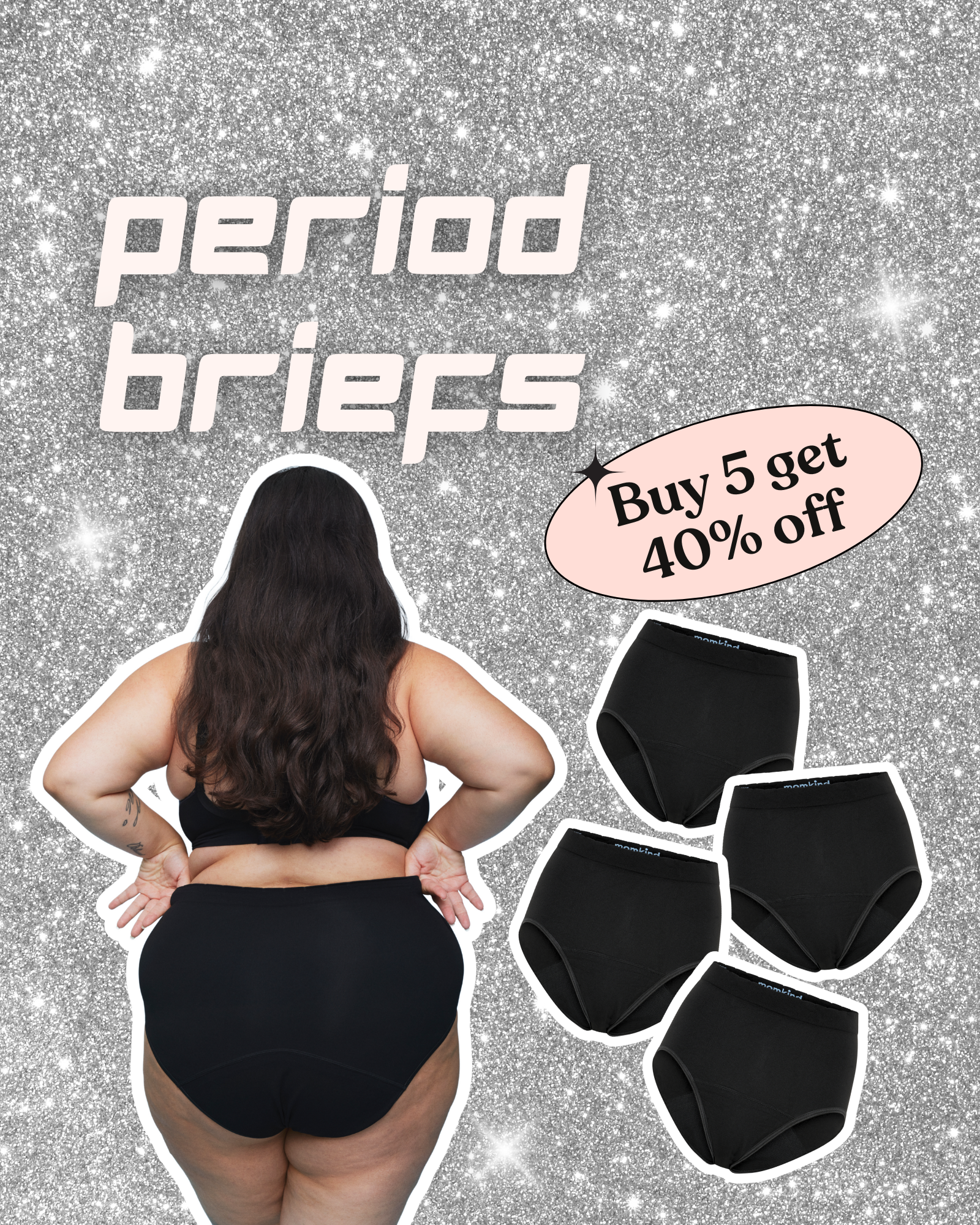 High-waist period briefs, 5-pak