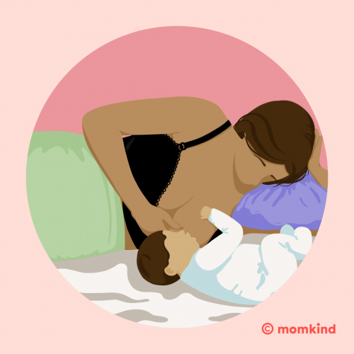 ammestillinger omvendt sideliggende amning illustration 