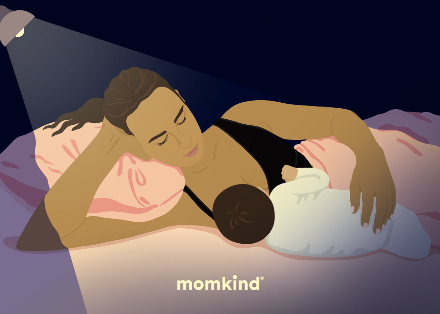 nattøj til amning kvinde der ammer baby liggemde i sengen